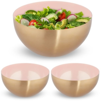 3 x Edelstahl Salatschüssel rosa/gold