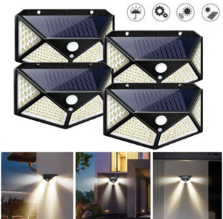 LETGOSPT LED Solarleuchte 4x Solarleuchte 100 LEDs Wandleuchte mit Bewegungsmelder Außenlampe, LED fest integriert, IP65 Außenleuchte Gartenlampe Strahler Lampe Licht