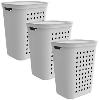 ROTHO Wäschekorb 3er-Set Wäschesammler mit Deckel Jona 55l (Wäschesammlerset, 3er-Set)