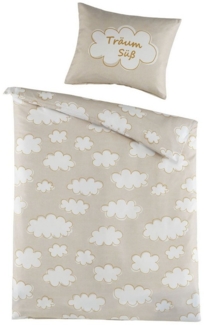 Optidream Babybettwäsche Set Renforcé 100x135 Design Wölkchen natur, Renforcé, 2 teilig, Sommer Geschenke Idee Frauen Männer weich sale Reißverschluss Partner