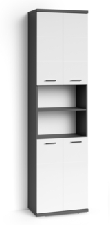 byLIVING Badezimmer-Hochschrank NEBRASKA / Anthrazit matt, Türen Hochglanz weiß lackiert / B 50, H 192, T 31,5 cm / 4 Türen mit offenen Elementen & viel Stauraum