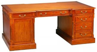 Casa Padrino Luxus Schreibtisch Hellbraun / Deckplatte Holz 190 x 105 x H. 79 cm - Massivholz Antik Stil Sekretär mit 6 Schubladen