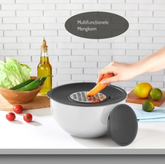 Luxury Bites Rührschüssel Multifunktionale Rührschüssel BPA-frei, Kunststoff Schüssel, (1-tlg), mit rutschfestem Boden, Schredderreibe & Verschlussdeckel