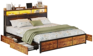 FUROKOY Metallbett PU Polsterbett Doppelbett mit 4 Schubladen (Set, 1-tlg, Eisenbett Massivholzbett mit Metallrahmen), Bett mit Stauraum Jugendbetten, Schwarz, 140x200cm