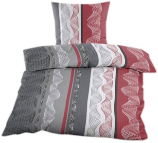 Casa Colori Bettwäsche Seersucker Bettwäsche Garnitur 135x200 Reißverschluss, Seersucker, 2 teilig, in Grau Rot gemustert