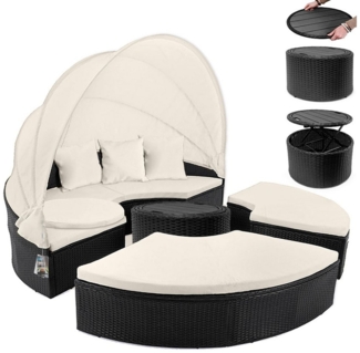 Casaria Sonneninsel Schwarz, 185cm Sonnenliege Polyrattan mit Tisch Wetterfest Kissen Gartenliege