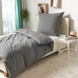 Traumschlaf Basic Uni Bettwäsche Chambray|240x220 cm + 2x 80x80 cm| anthrazit