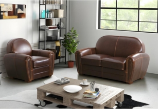 Vente-unique - Couchgarnitur Leder 2+1 - Braun - BAUDOIN