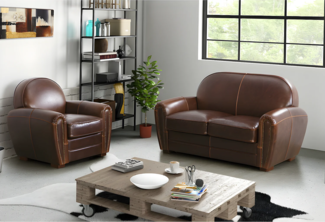 Vente-unique - Couchgarnitur Leder 2+1 - Braun - BAUDOIN