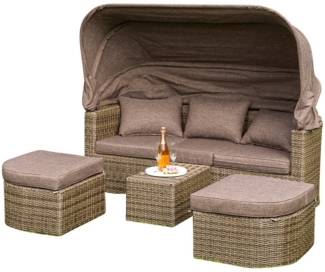 MERXX Gartenliege Funktionsbett RENNES, Polyratten natur, mit Verdeck und Polstern