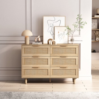 Celya Kommode Kommode Rattan mit 6 Schubladen, Sideboard (110CM Kommode)