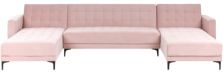 5-Sitzer Schlafsofa U-förmig Samtstoff pastellrosa schwarz ABERDEEN