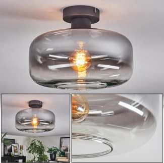 hofstein Deckenleuchte 1-flammige Deckenlampe aus Metall/Glas in Schwarz/Rauchfarben/Klar, ohne Leuchtmittel, im Retro/Vintage-Design (Schirm Ø 28 cm), E27