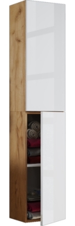 VCM Badmöbel Hochschrank Lendas 915280 Honig-Eiche / Weiß H. 150 x B. 33 x T. 22 cm