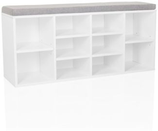 hjh LIVING Schuhschrank mit 10 Fächern ESTHA 10 Sitzbank mit gepolsterter Sitzfläche, Schuhbank 48,5 x 103,5 x 29,5 cm, Weiß/Grau