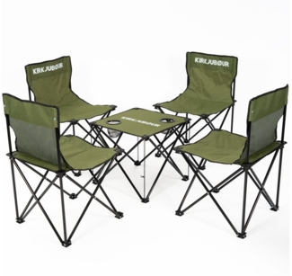 KIRKJUBOUR Essgruppe "Stjärna" Campingstühle mit Tisch 5er-Set