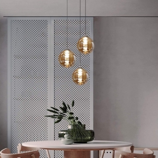 ZMH Pendelleuchte LED Höhenverstellbar Kronleuchter Glas Wohnzimmerlampe, LED wechselbar, Warmweiß, 3-Flammig