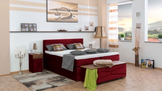 Meisterbetten Boxspringbett Dion 180x200 in VS-Weinrot, Matratzenbezug Nano, Ergoflex-Topper