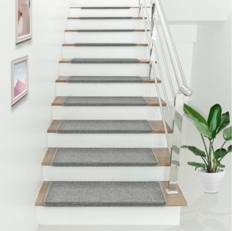en. casa Stufenmatte, rechteckig, 15er Set Treppenmatten rechteckig 65x24 cm selbstklebend Hellgrau