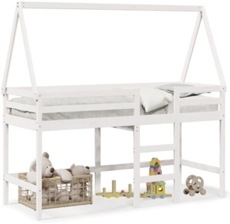 vidaXL Hochbett mit Leiter und Dach Weiß 90x190 cm Massivholz Kiefer 3282109