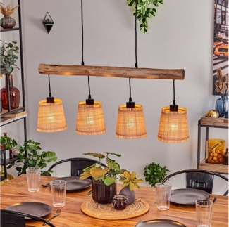 hofstein Pendelleuchte moderne Hängelampe aus Holz/Metall/Bast in Natur/Schwarz/Beige, ohne Leuchtmittel, Hängeleuchte im skandinavischen Design, 4xE27, ohne Leuchtmittel