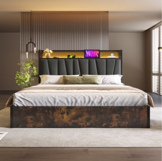 STILVORA Polsterbett 180×200cm Polsterbett Metallbett mit LED,Doppelbett mit USB (mit aufladen USB Ladefunktion Kopfteil und LED-Beleuchtung), 180 x 200 cm,ohne Matratze