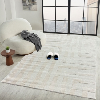 Vimoda Teppich Teppich Wohnzimmer Boho Optik Skandinavisch Hochtief in Creme, Rechteckig, Höhe: 11 mm, Läufer Teppich Schlafzimmer Esszimmer