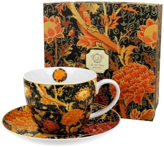 DUO ART GALLERY Jumbobecher 470 ml CRAY FLORAL mit Untertasse, New Bone China Porzellan