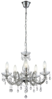 Kronleuchter, 5 Flammig, Kristallbehang, klar, chrom, D 44 cm