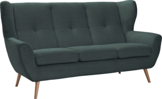 exxpo - sofa fashion 3-Sitzer ALVESTA, Loungesofa, Küchensofa, hoher Sitzkomfort, Ohrenbackensofa, gemütliche Rückenlehne, mit Knopfheftung und hohen Holzfüßen, in Cord