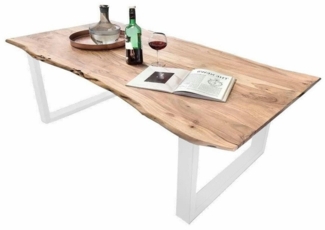 SAM® Baumkantentisch White_Beach, Akazienholz, Baumkante, Metallgestell U-Form, bis 3 Meter