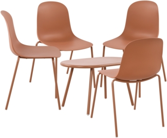 CLP 4er Sitzgruppe Veldin Set 1 Tisch 4 Stapelstühle wetterfest UV-beständig,terracotta