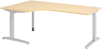 bümö Eckschreibtisch höhenverstellbar 200x120 cm in Ahorn, Metallgestell in silber - Schreibtisch groß, Bürotisch höhenverstellbarer, Büroschreibtisch & Computertisch PC Tisch Büro, X82-3-SS