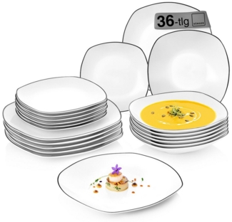 SÄNGER Tafelservice Bilgola Black Rim (36-tlg), 12 Personen, Porzellan, Weiß mit schwarzen Akzenten, spülmaschinenfest, Premium Collection
