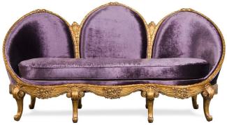 Casa Padrino Luxus Barock Samt Sofa Lila / Antik Gold - Edles Handgefertigtes Wohnzimmer Sofa im Barockstil - Barock Wohnzimmer Möbel - Edel & Prunkvoll