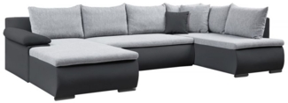 Couchgarnitur Camilla U-Form Kuntleder Schwarz / Stoff Grau