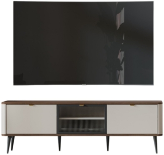 Compleo TV-Schrank mit Glastüren LILIA, Japandi design, dreitürig, Fernsehmöbel