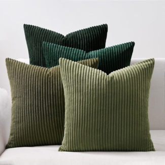 4er Set Kissenbezug 40x40 cm, dunkelgrün Kordsamt, Dekokissenbezüge Sofa