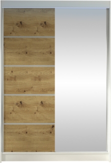 Kleiderschrank Lino III, mit RGB LED Beleuchtung, Farbe: Weiß / Artisan Eiche