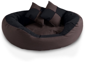 BedDog® 4in1 Hundebett SABA, Wende-Hunde-Kissen oval-rund, großes Hundekörbchen, abwischbares Hundebett mit Rand L, MOCCA (schwarz/braun)