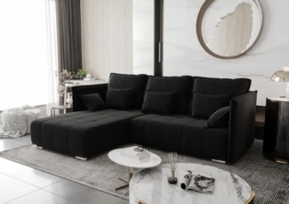 AX LIVING Schwarz Ecksofa mit Schlaffunktion Florinna 248cm L-Form