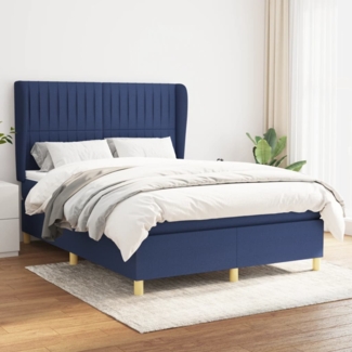 vidaXL Boxspringbett mit Matratze Blau 140x200 cm Stoff 3128691