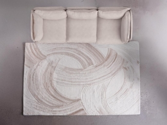 Vente-unique - Teppich mit abstraktem Muster - 100 % Wolle - handgetuftet - 160x230 cm - Elfenbeinfarben & Taupe - RAVELINO