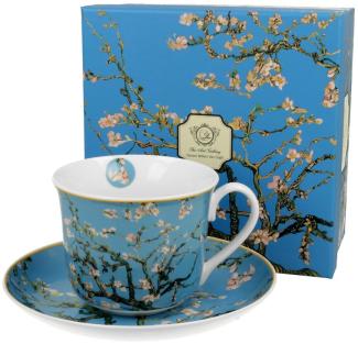 DUO ART GALLERY Jumbobecher 400 ml ALMOND BLOSSOM mit Untertasse, New Bone China Porzellan