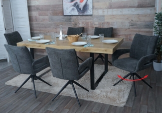 6er-Set Esszimmerstuhl HWC-O78, Küchenstuhl, drehbar Auto-Return, Stoff/Textil Chenille (310g/m²) Öko-Tex ~ dunkelgrau