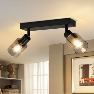 ZMH Deckenstrahler 2 flammig Vintage: Deckenleuchte E14 Deckenlampe Industrial aus Metall und Glas Schwenkbar 350° Strahler Deckenspots Wandstrahler für Flur Küche Wohnzimmer - Ohne Leuchtmittel