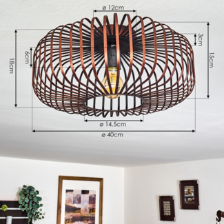 hofstein Deckenleuchte »Pieris« Deckenlampe aus Metall in Schwarz/Kupfer, ohne Leuchtmittel, E27, Leuchte m. Gitter u. Lichteffekt an der Decke