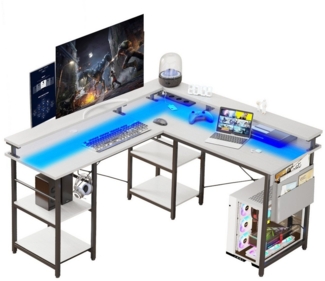 BBWL Computertisch L-förmiger Gaming-Schreibtisch mit LED, Steckdose, Monitorständer, 140 x 140 x 85 cm,mit Ablagefach, langer 2-Personen-Schreibtisch