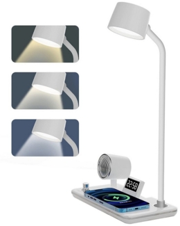 Luckice LED Schreibtischlampe LED Nachttischlampe mit kabellosem Ladegerät,Bluetooth Lautsprecher, 3 Farben Dimmbar Touch-Steuerung, Led Schreibtischlampe Dimmbar mit Alarm, Bluetooth-Speaker Tischlampe, Geeignet für Schlafzimmer,Wohnzimmer,Arbeitszimm...