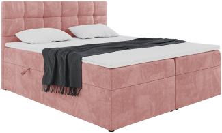 MEBLINI Boxspringbett TAPO 2 160x200 cm mit Bettkasten - H3/Rosa Samt Polsterbett - Doppelbett mit Topper & Taschenfederkern-Matratze